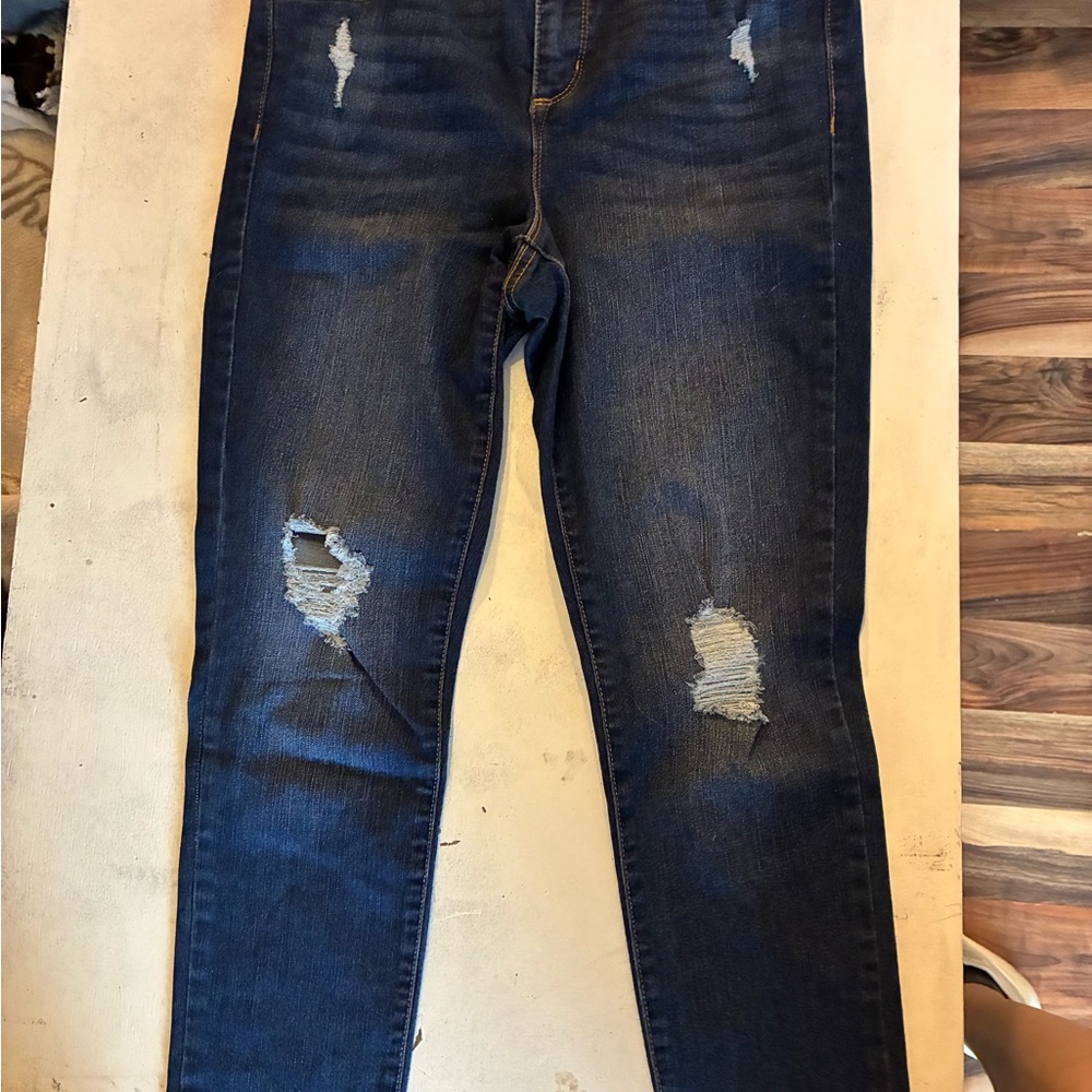 Sofia by Sofia Vergara Distressed Dark Blue Skinny Jeans